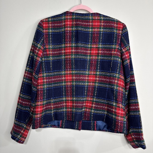 TALBOTS Navy/Red/Multi Glee Plaid Tweed Jacket Size 10 NWT - Picture 2 of 11